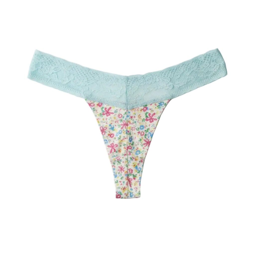 "Sissy Kailany" Lace Trim Crotchless Sissy Thong — Floral Crossdress Lingerie Panties