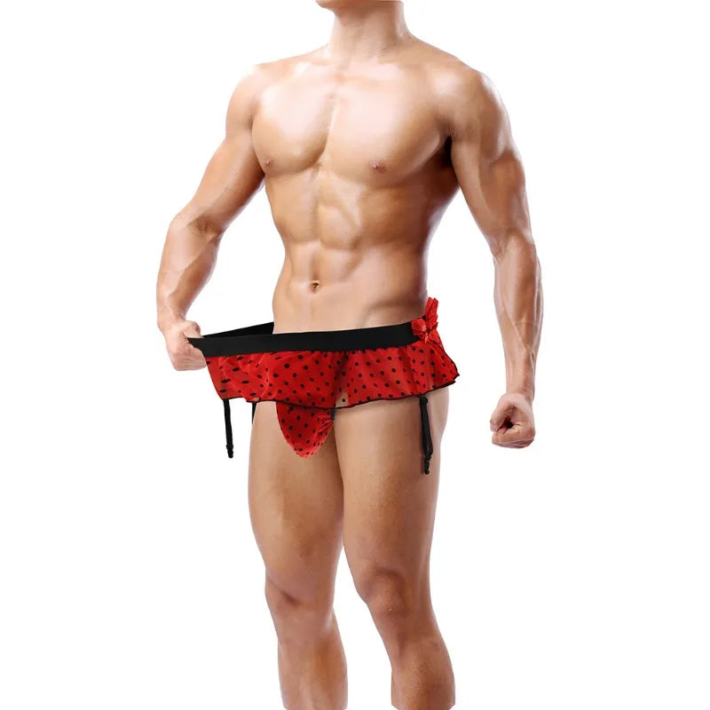 Ruffled Skirted Sissy Briefs — Men's Garter Bikini Crossdress Lingerie