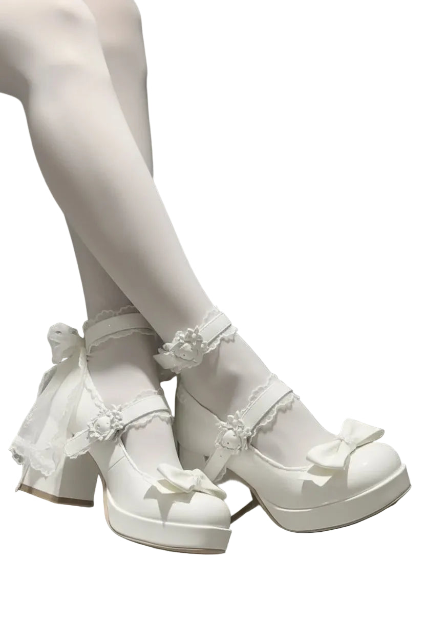 Sissy Mary Janes — Lolita Bow Pumps in Blush & Beige
