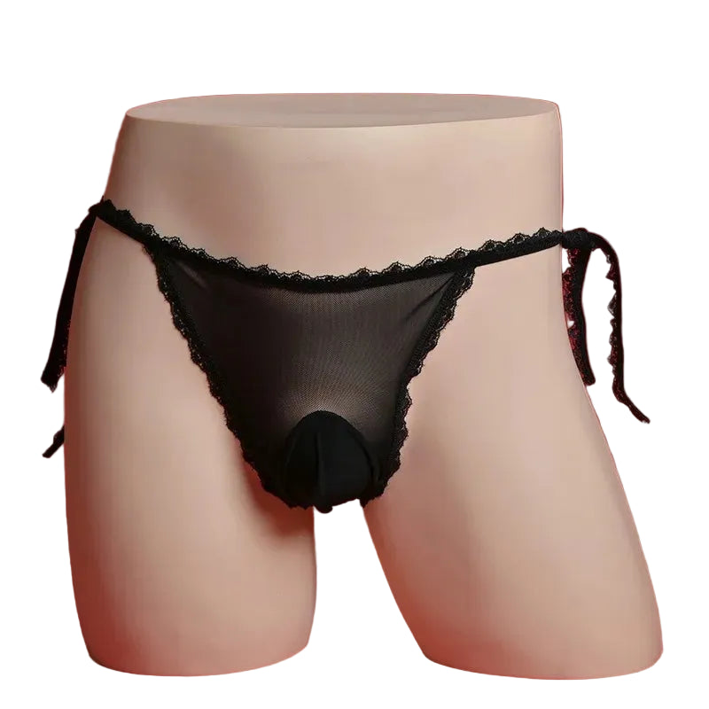 'Sissy Khalani' Sheer Lace Briefs — Shiny Pouch Underwear | Ultra-Thin Silky Lingerie