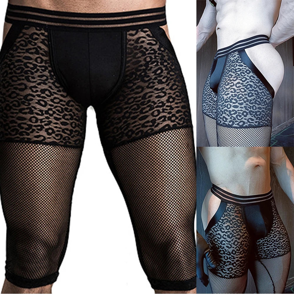 Sexy See-Through Mesh Open Butt Boxer