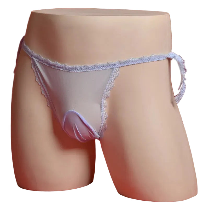 'Sissy Khalani' Sheer Lace Briefs — Shiny Pouch Underwear | Ultra-Thin Silky Lingerie