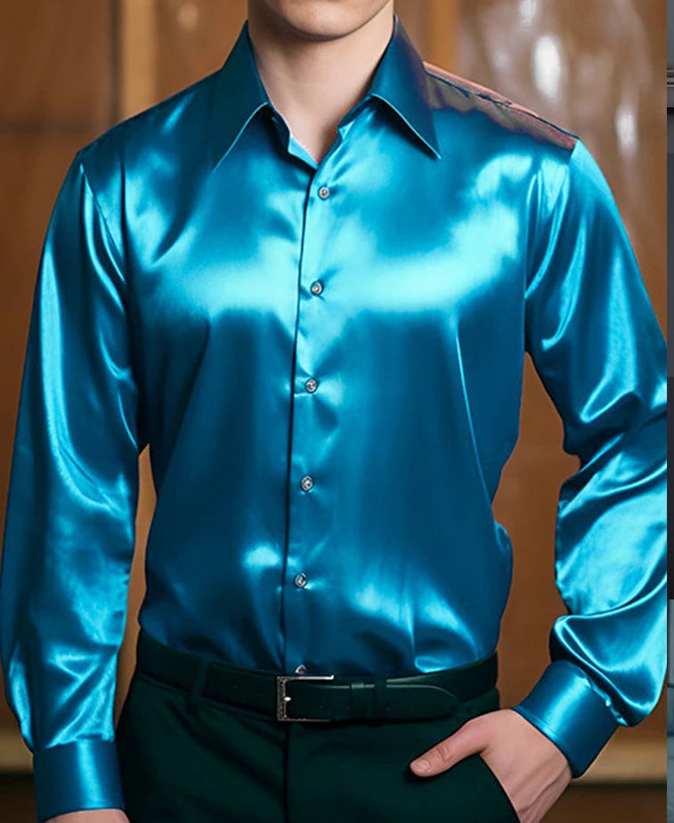 Satin Silk Dress Long Sleeve Shirt