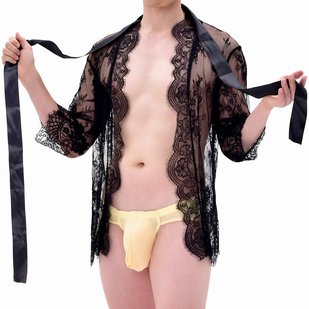"Sissy Izabella" Men Sheer Nightwear Robe