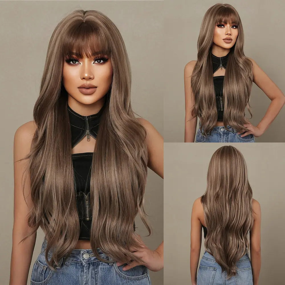 "Sissy Cassidy"  Brown Mixed Blonde Synthetic Wigs with Bang