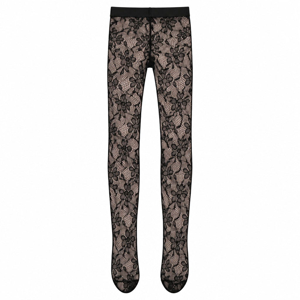 Black Vintage Floral Fishnet Tights