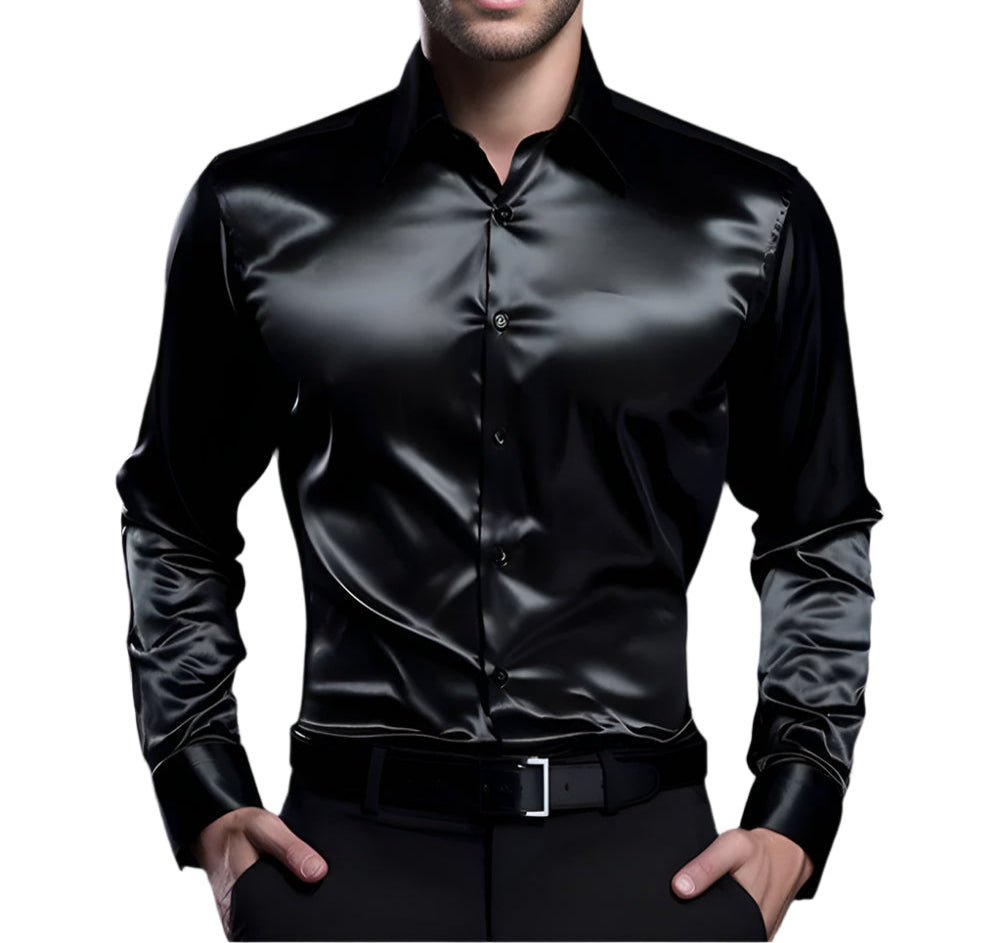 Satin Silk Dress Long Sleeve Shirt