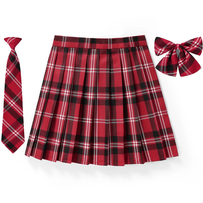 High Waist Pleated Plaid Mini Skirt Preppy Style.