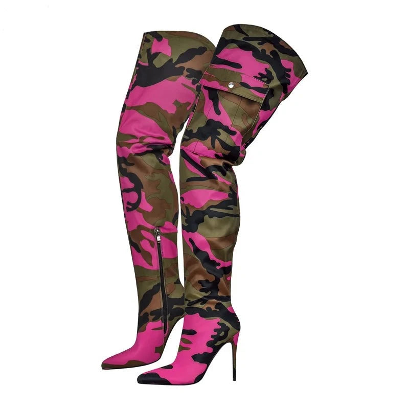 "Sissy Daisy" Camouflage Over The Knee Boots