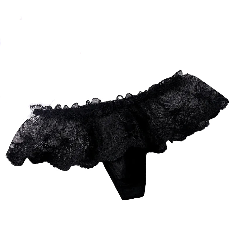 "Sissy Klarity" Lace Mini Skirt Thong G-String for Men – Sheer Perspective Crossdresser Panties with Bugle Pouch & T-Back Design
