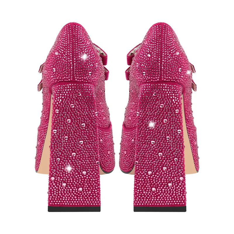 "Sissy Emery"  Rhinestone Chunky High Heels