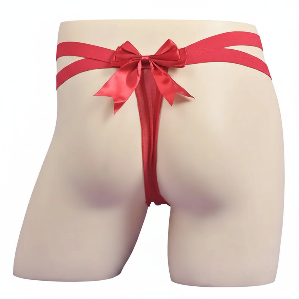 "Sissy Ailanny" Bow G-String Thong — Sheer Mesh Sissy Lingerie for Men