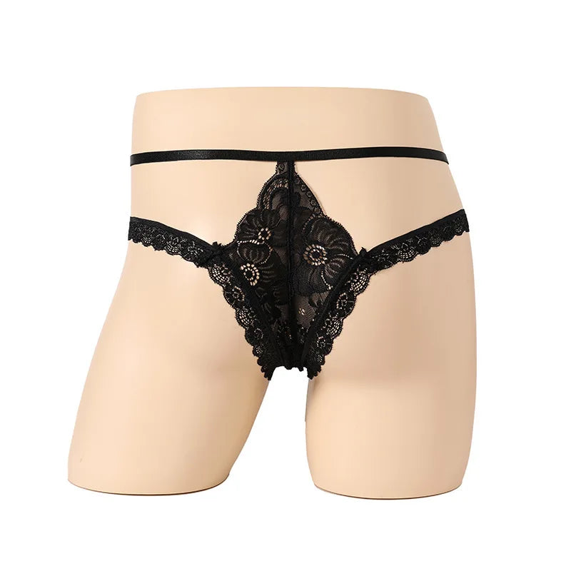 Lace Pouch Panties for Men — Floral See-Through Bikini Briefs