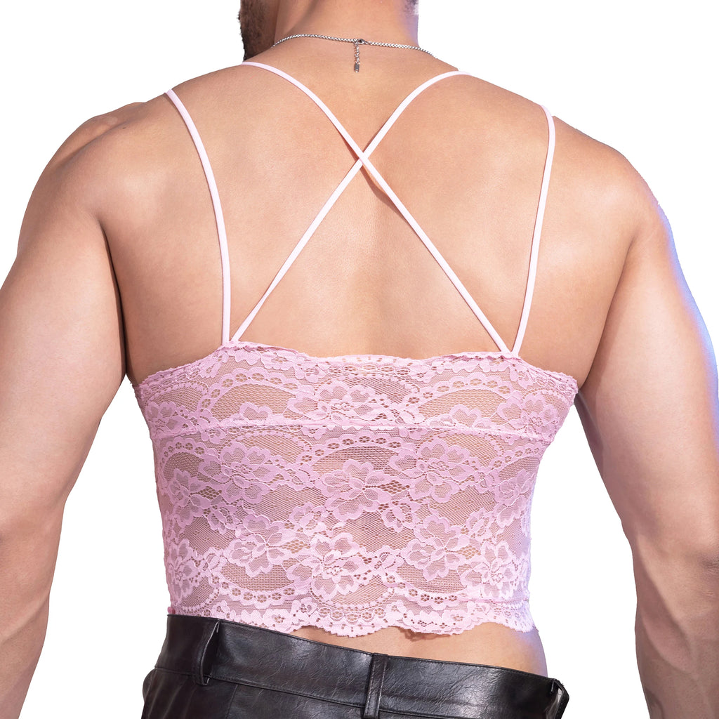 Floral Lace Crop Vest with Cross-Back Straps