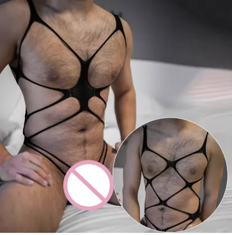 "Sissy Cecelia" Fishnet Bodysuits Male Sleepwear