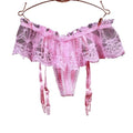 Sissy Lace Ruffled Pouch Panties with Garter Belt — Thong Bikini Lingerie for Men