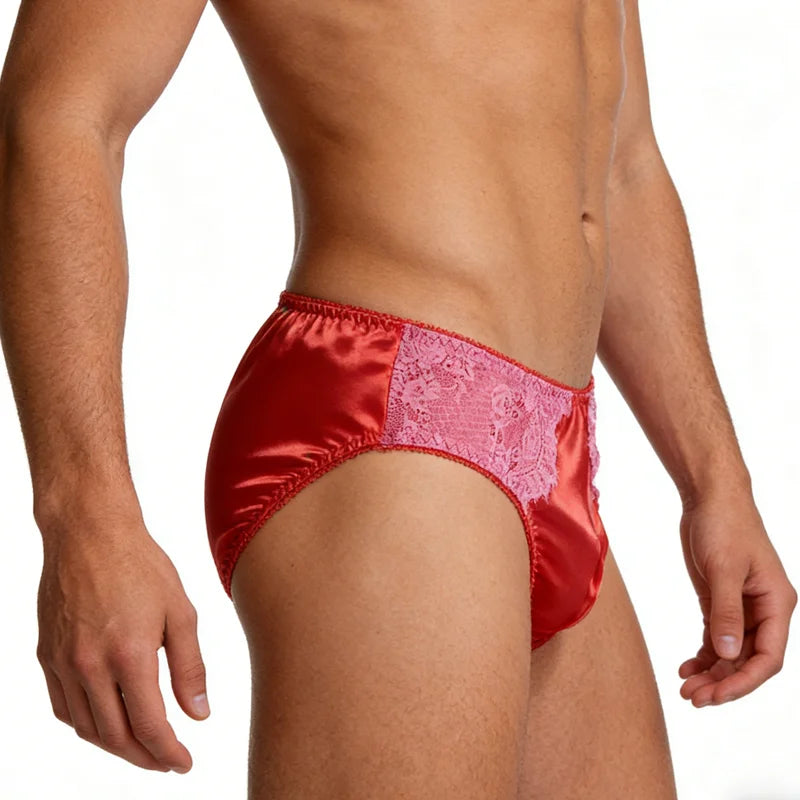 Shiny Lace Mid-Waist Briefs with Soft Pouch