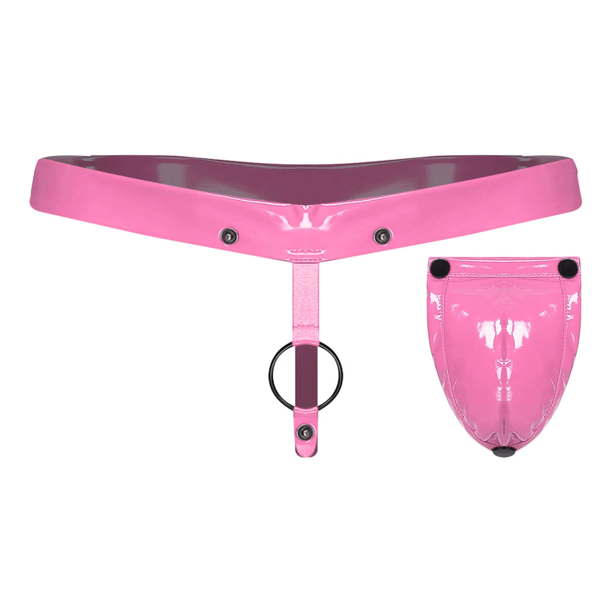 Glossy PU Leather O-Ring Thong with Detachable Pouch
