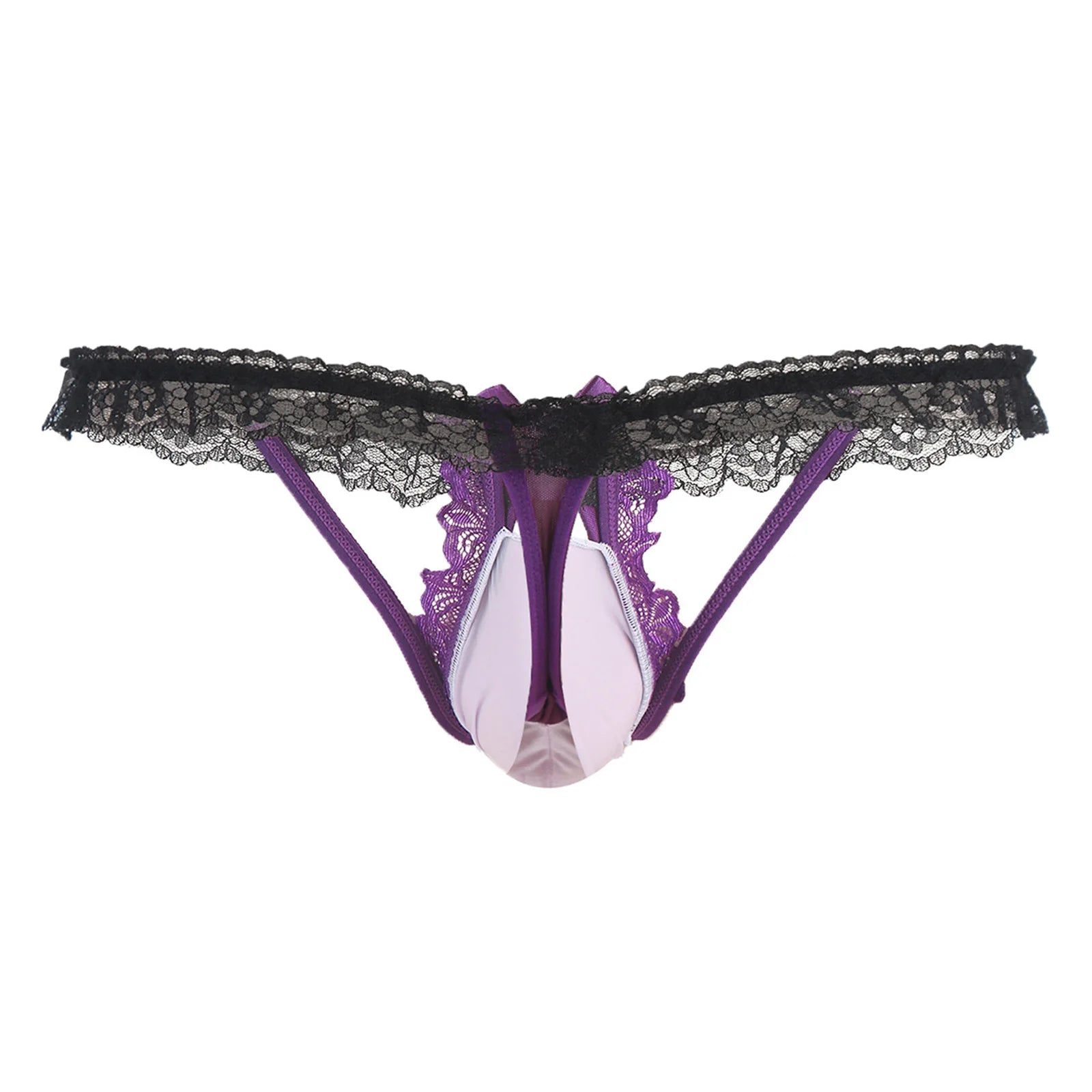 "Sissy Madelyn" Floral Lace Thong | Contrast Bow Cutout T-Back | Femboy Lingerie