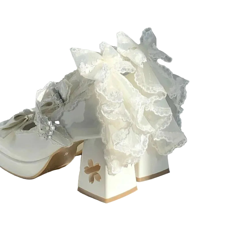 Sissy Mary Janes — Lolita Bow Pumps in Blush & Beige