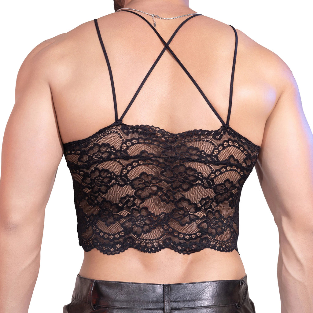 Floral Lace Crop Vest with Cross-Back Straps
