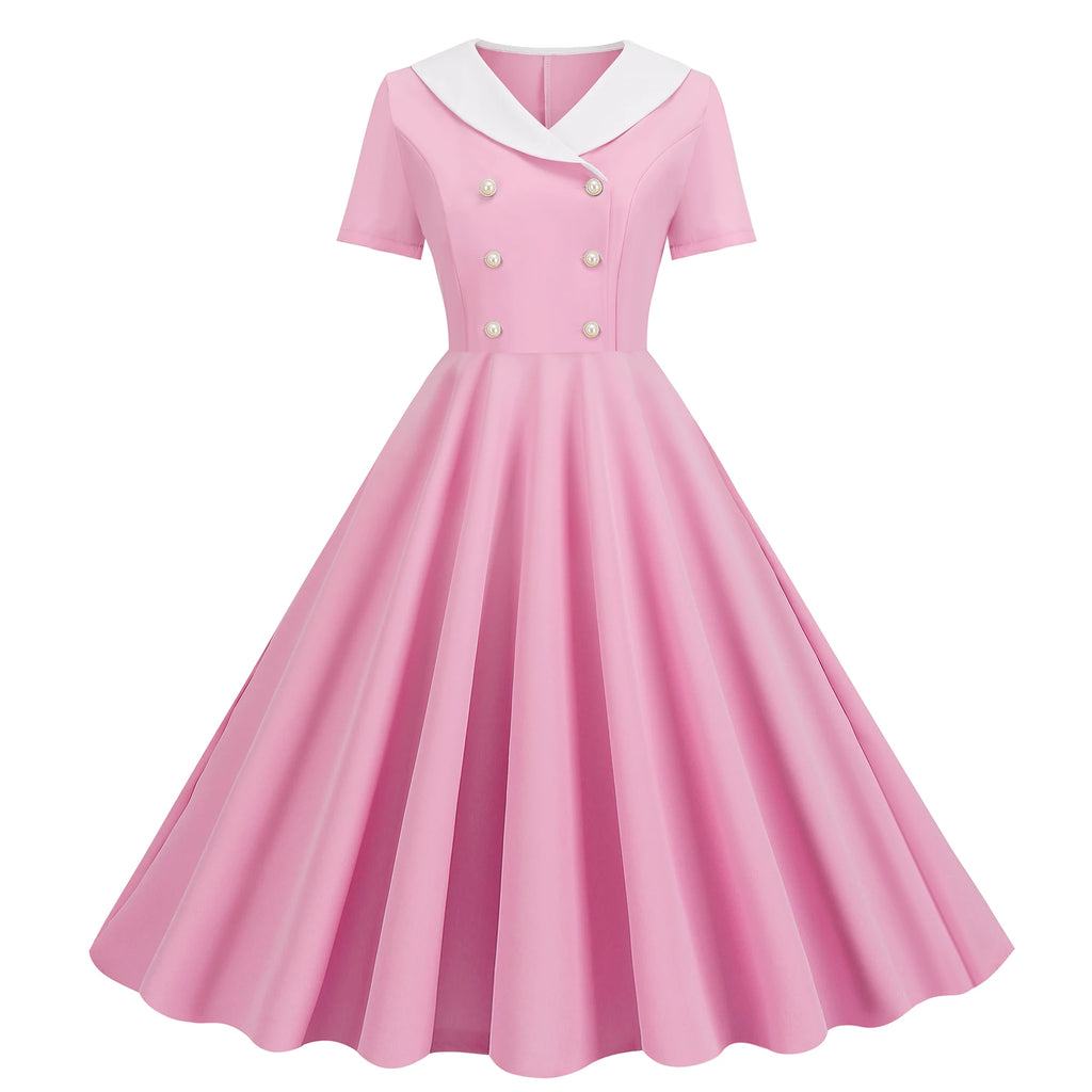 Vintage 50s A-Line Midi Dress — Peter Pan Collar, Fit & Flare Sundress