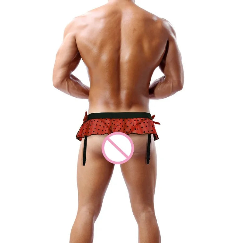 Ruffled Skirted Sissy Briefs — Men's Garter Bikini Crossdress Lingerie