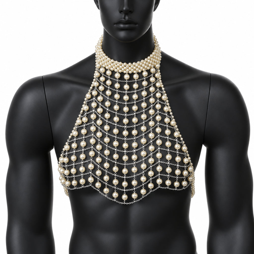 Faux Pearl Halter Harness Crop Top