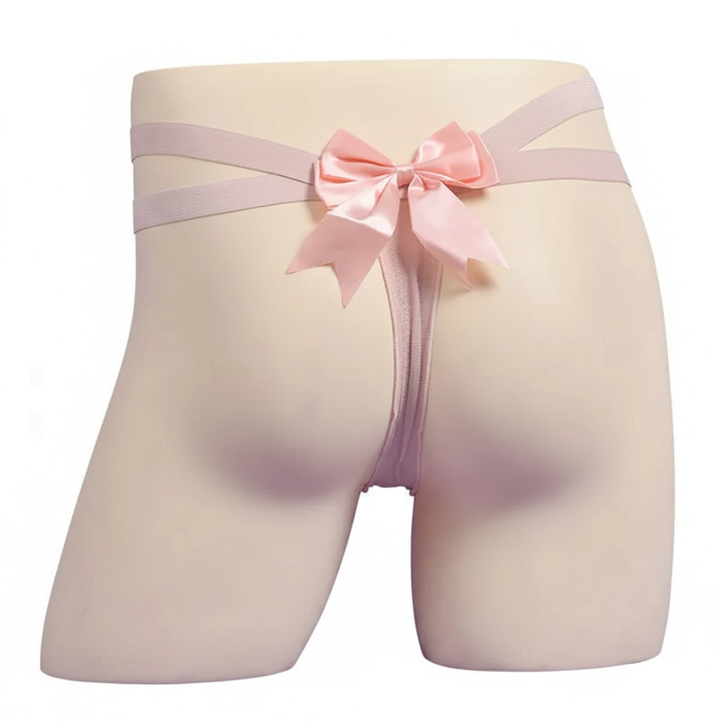 "Sissy Ailanny" Bow G-String Thong — Sheer Mesh Sissy Lingerie for Men