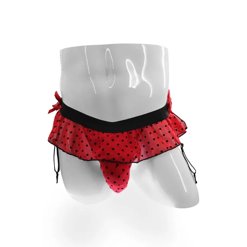 Ruffled Skirted Sissy Briefs — Men's Garter Bikini Crossdress Lingerie