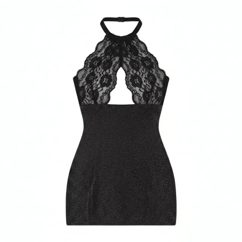 "Callie" Lace Halter Bodycon Mini Dress — Crossdresser & Femboy Lingerie
