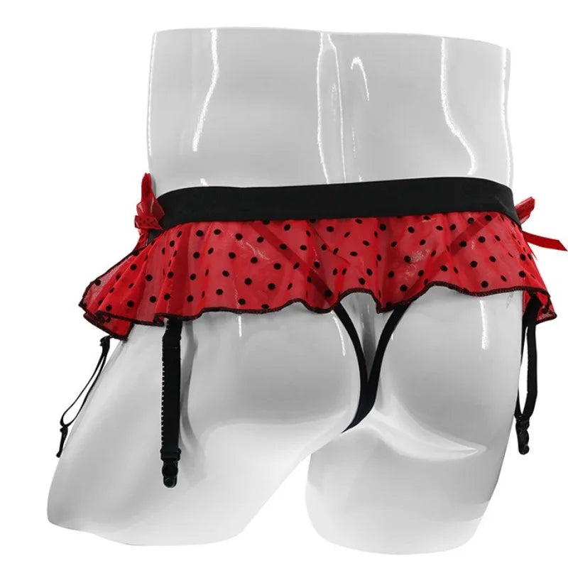 Ruffled Skirted Sissy Briefs — Men's Garter Bikini Crossdress Lingerie