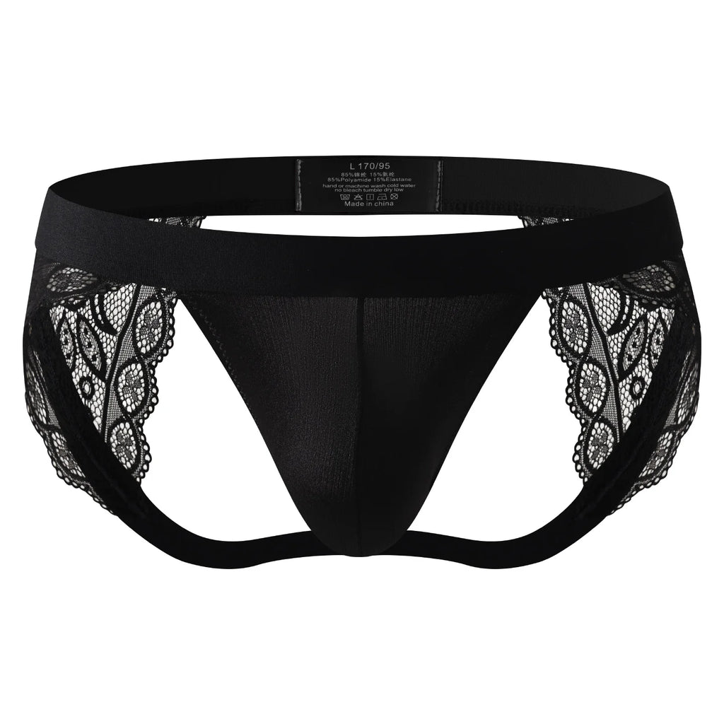 Lace Open-Back Jockstrap Panties with Contour Pouch