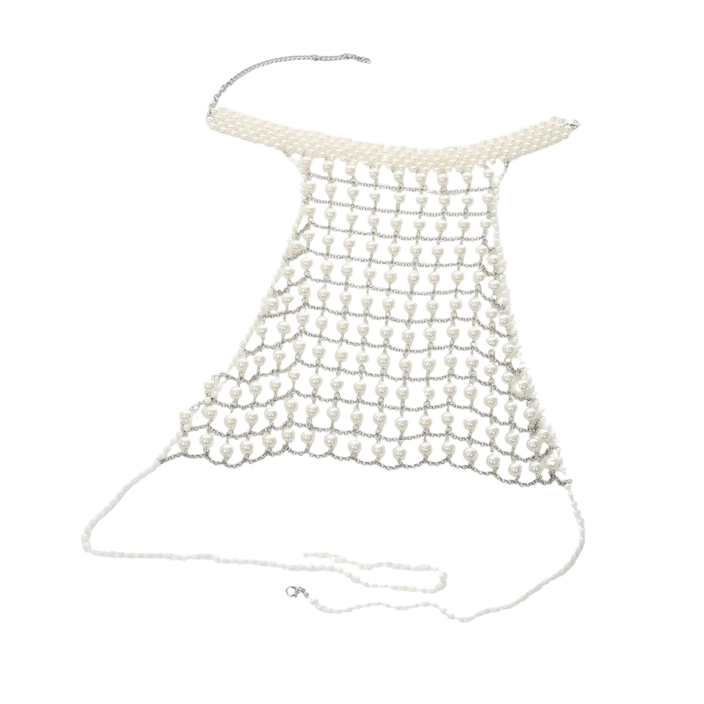 Faux Pearl Halter Harness Crop Top