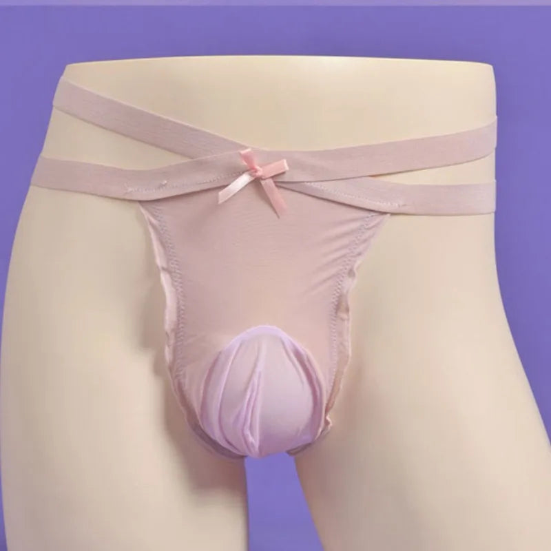 "Sissy Ailanny" Bow G-String Thong — Sheer Mesh Sissy Lingerie for Men