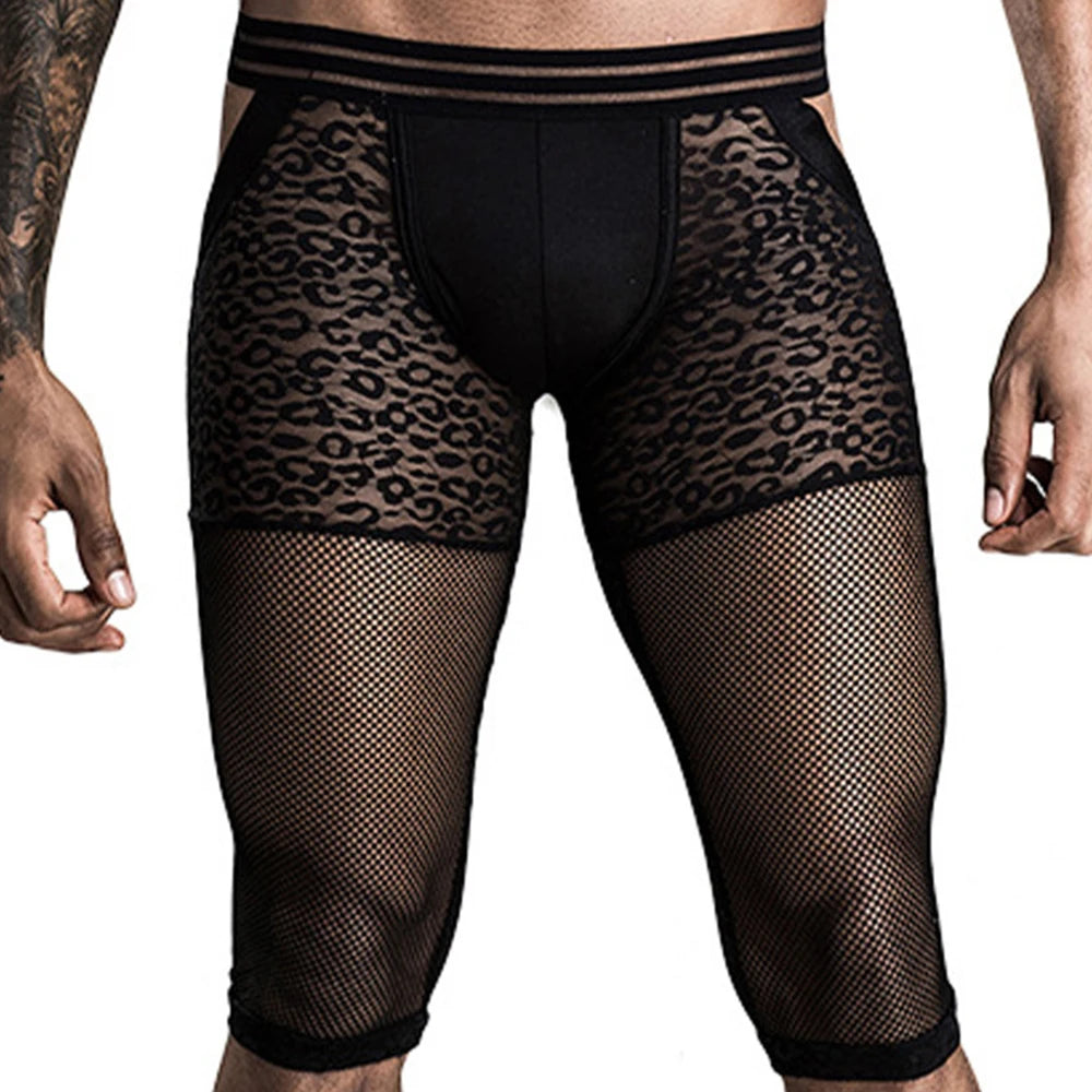 Sexy See-Through Mesh Open Butt Boxer