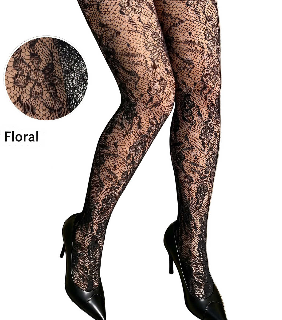Black Vintage Floral Fishnet Tights