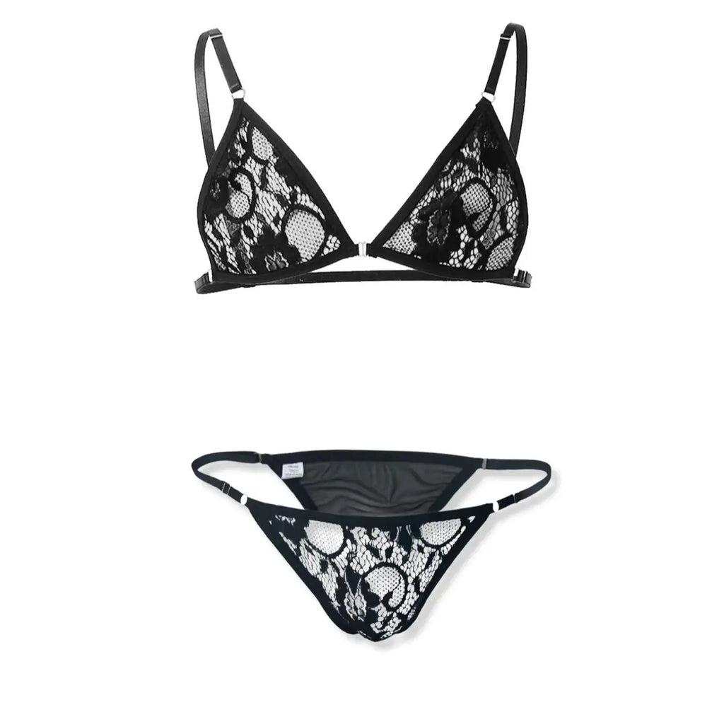 Sissy Adrianna Lace Bra & Thong Set — Sheer Floral 2-Piece Lingerie
