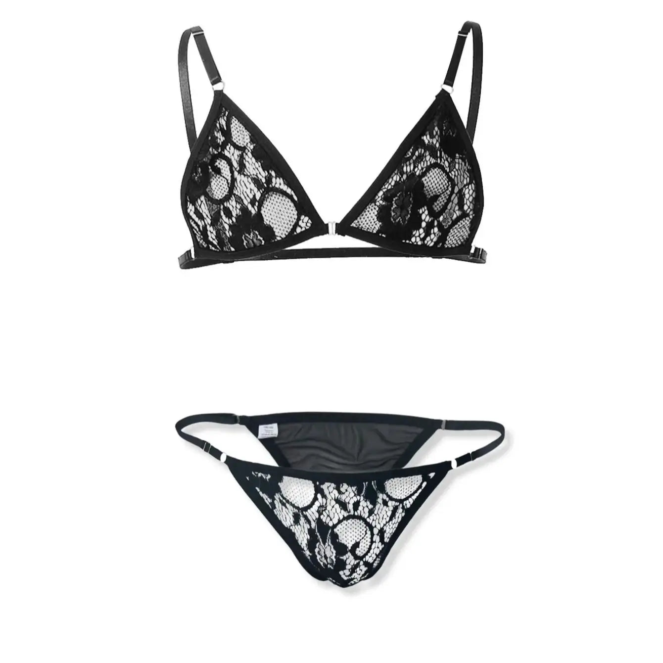 Sissy Adrianna Lace Bra & Thong Set — Sheer Floral 2-Piece Lingerie