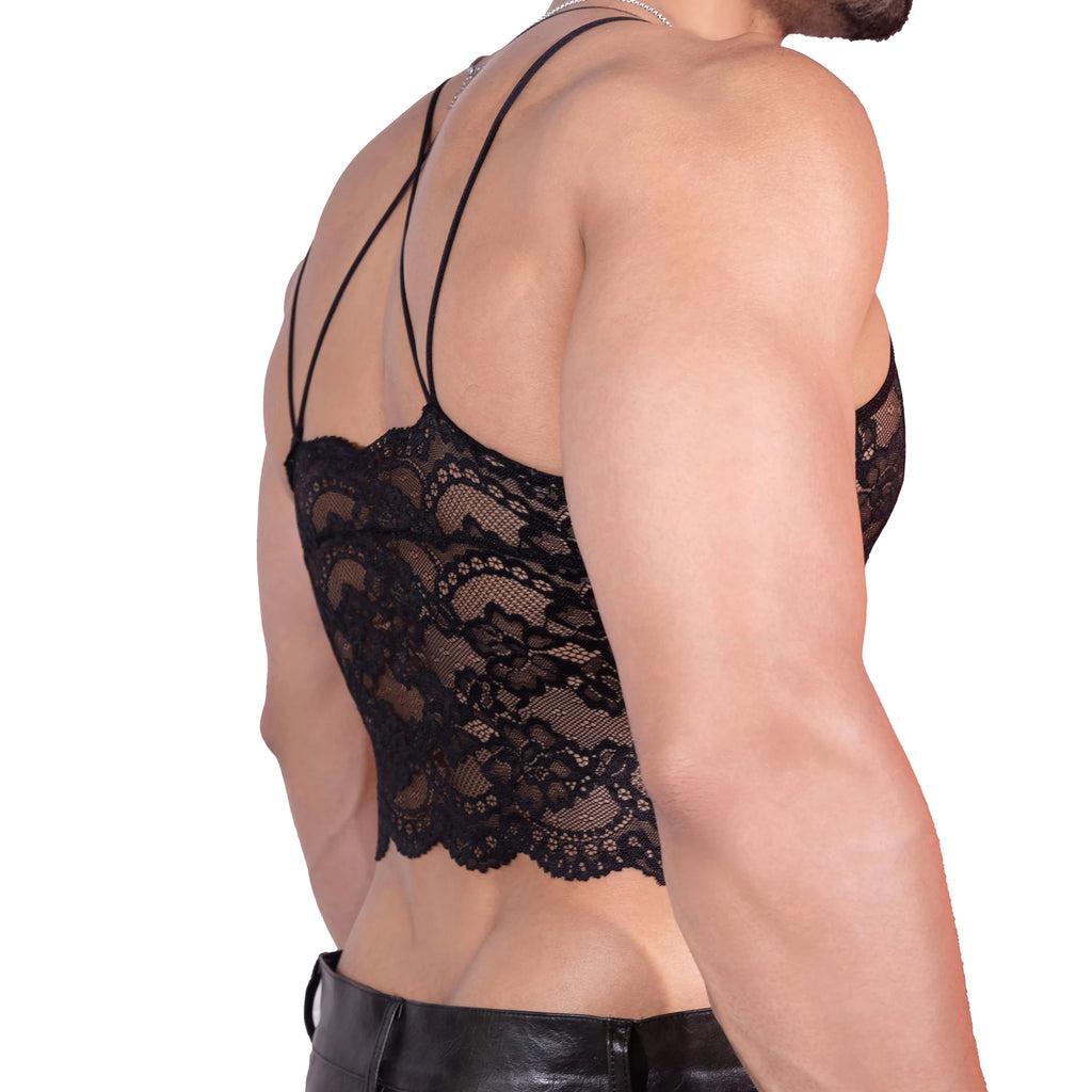 Floral Lace Crop Vest with Cross-Back Straps