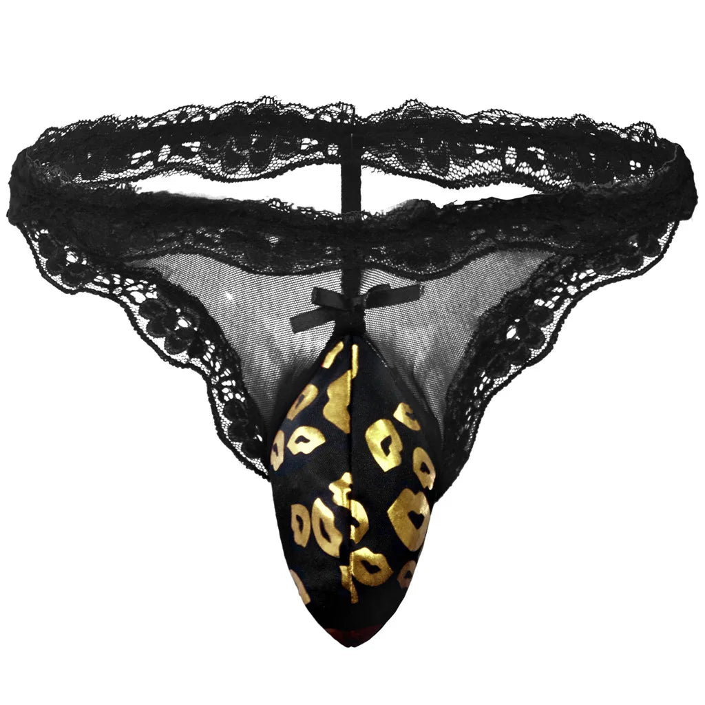 Lace Print Sissy Thong — Men's Crossdress G-String Lingerie
