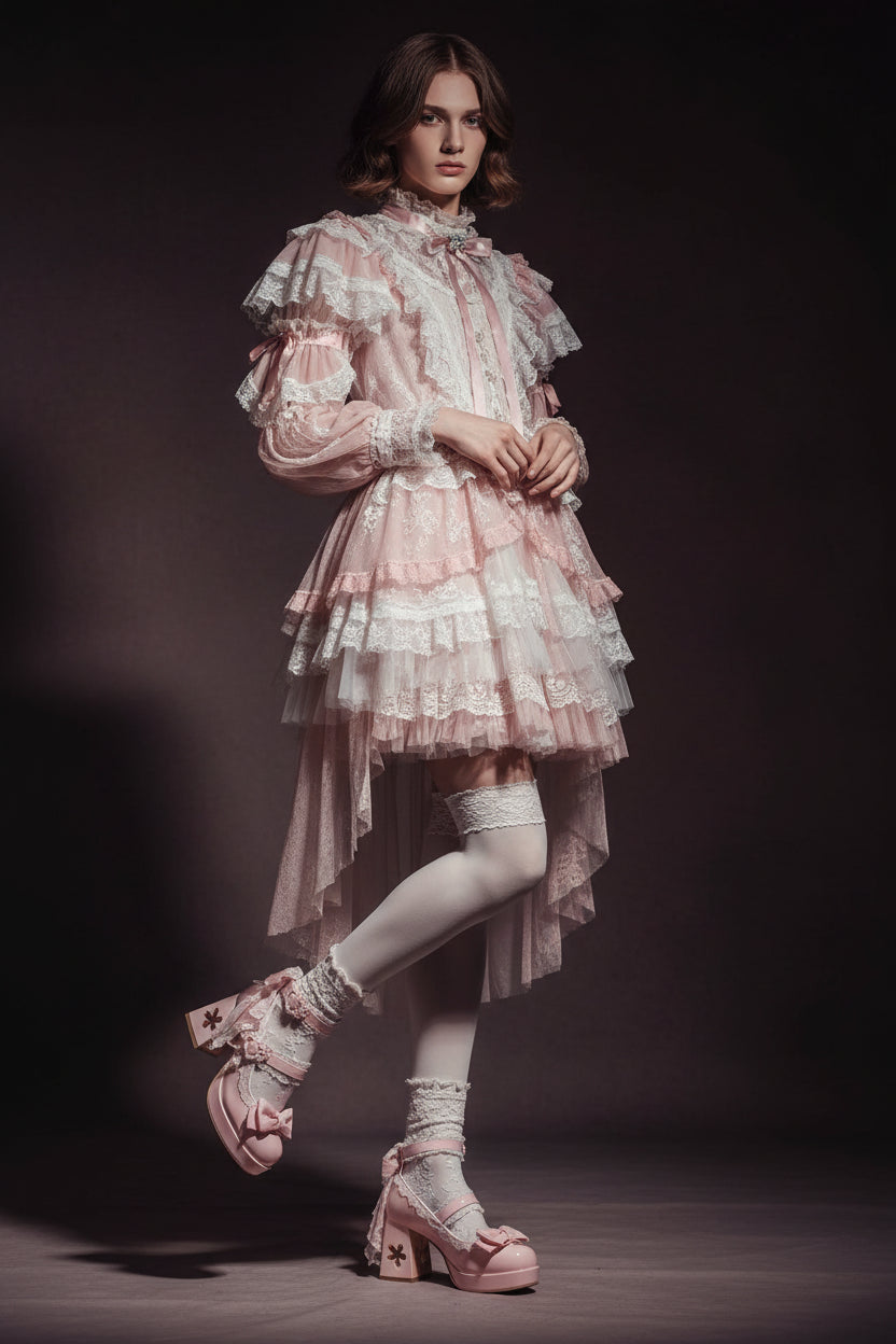 Sissy Mary Janes — Lolita Bow Pumps in Blush & Beige