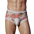 Ice Silk Floral Sissy Pouch Brief — Sheer Men's Lingerie for Femboys & Crossdressers