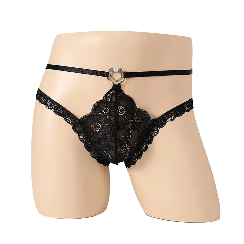 Lace Pouch Panties for Men — Floral See-Through Bikini Briefs