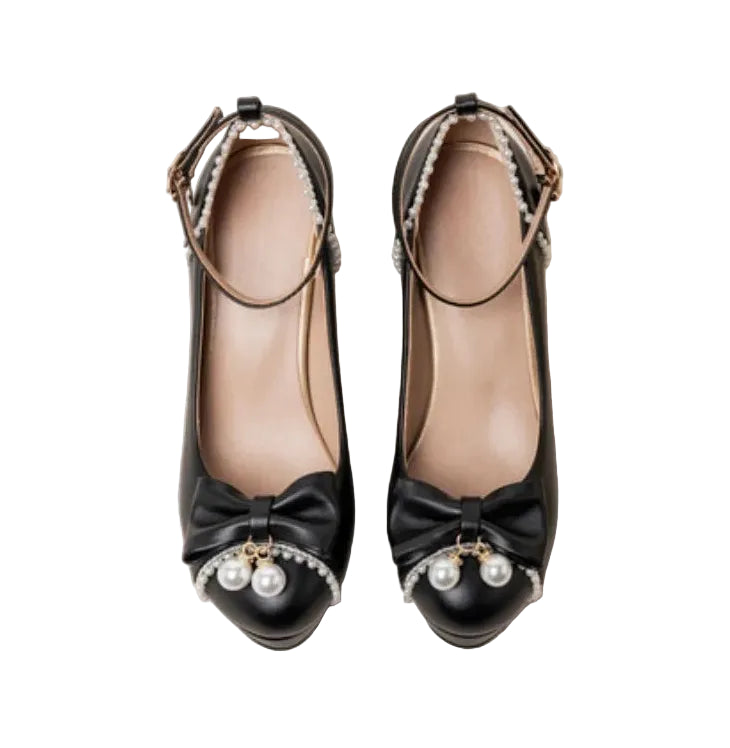 Women's High Heel Mary Jane Pumps | Lace Bow Princess Shoes for Cosplay, Lolita & Weddings