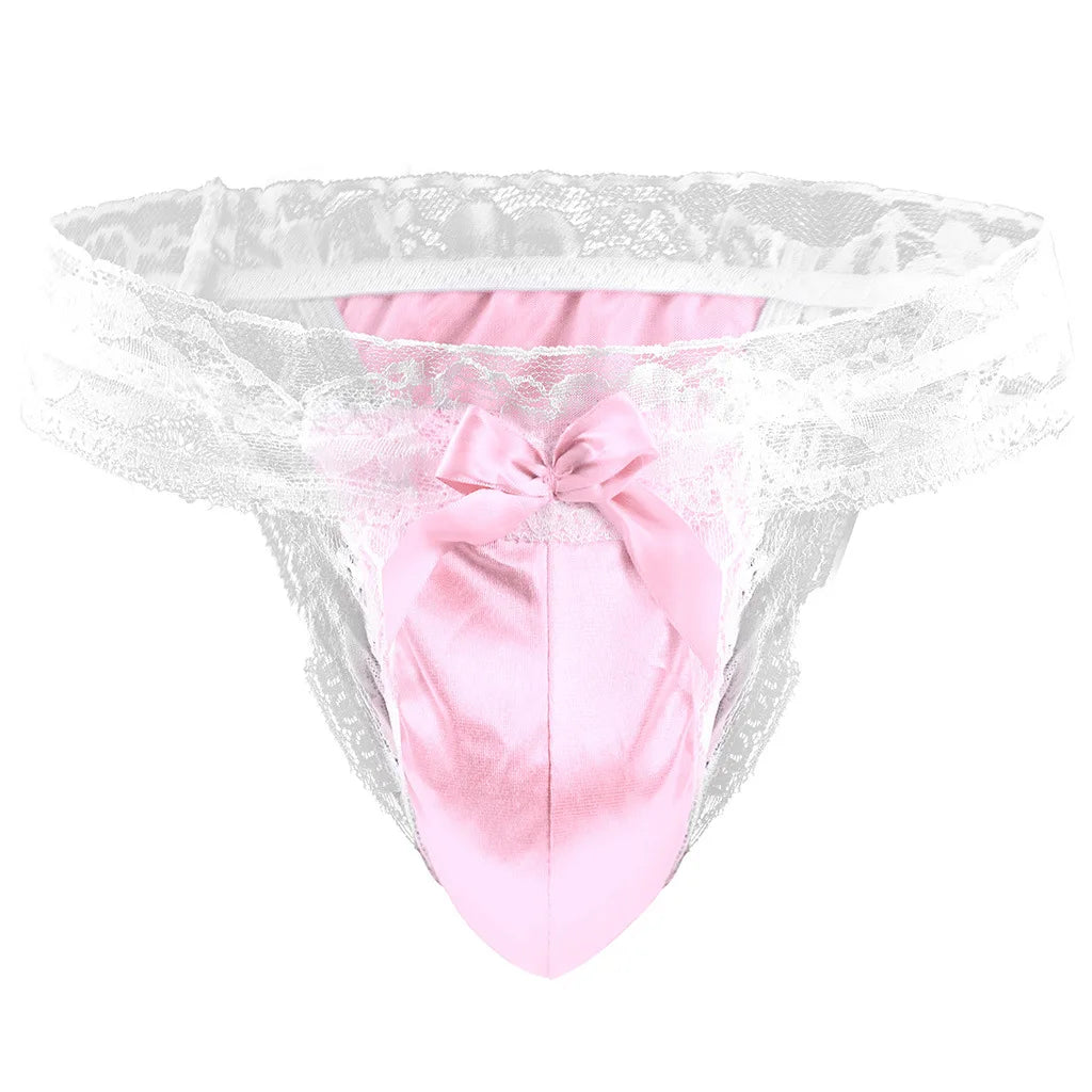 Satin & Lace Sissy Pouch Panties — G-String Thong for Crossdressers & Maid Cosplay