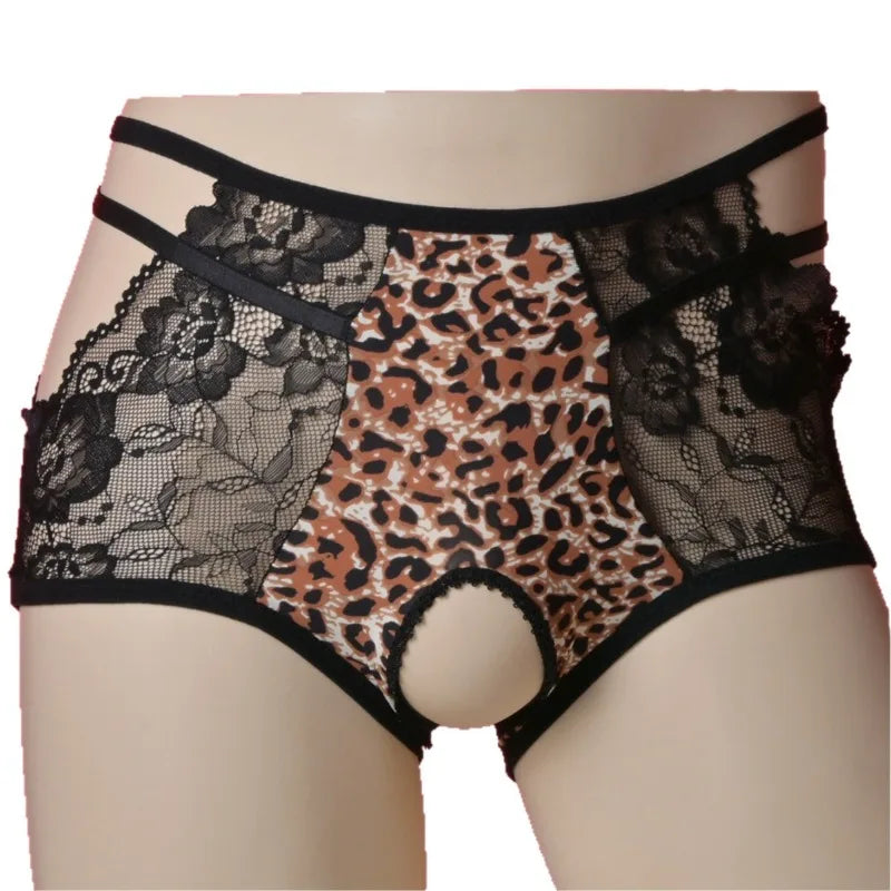 Leopard Lace Crotchless Panties – Femboy & Crossdresser Lingerie