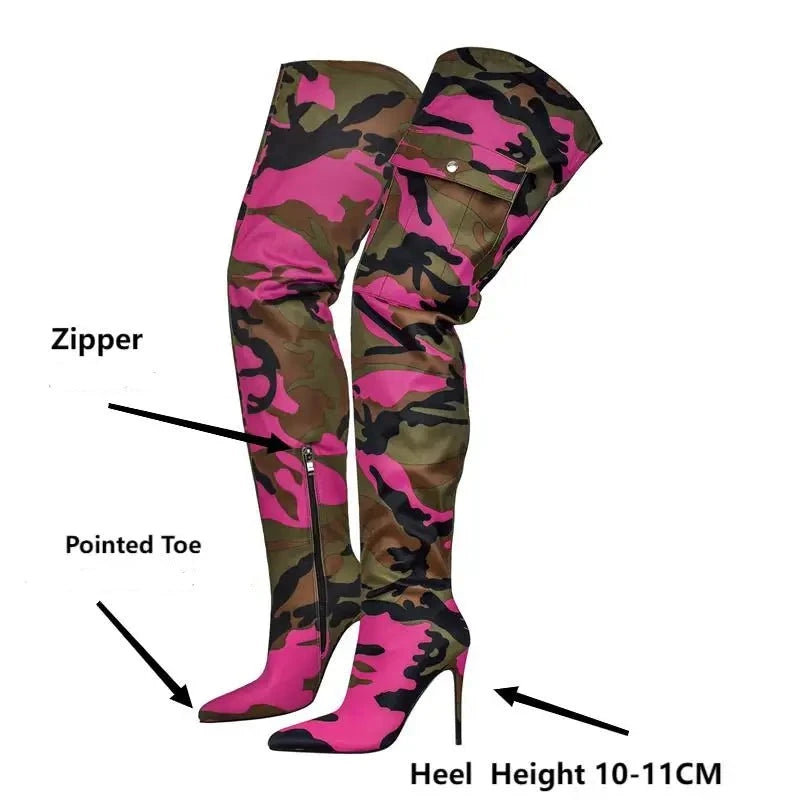 "Sissy Daisy" Camouflage Over The Knee Boots