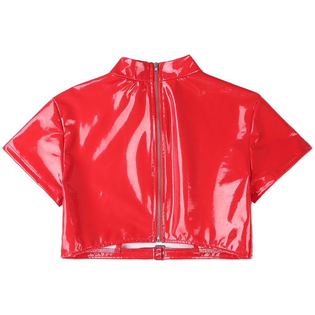 Patent Leather Cut Out Crop Top