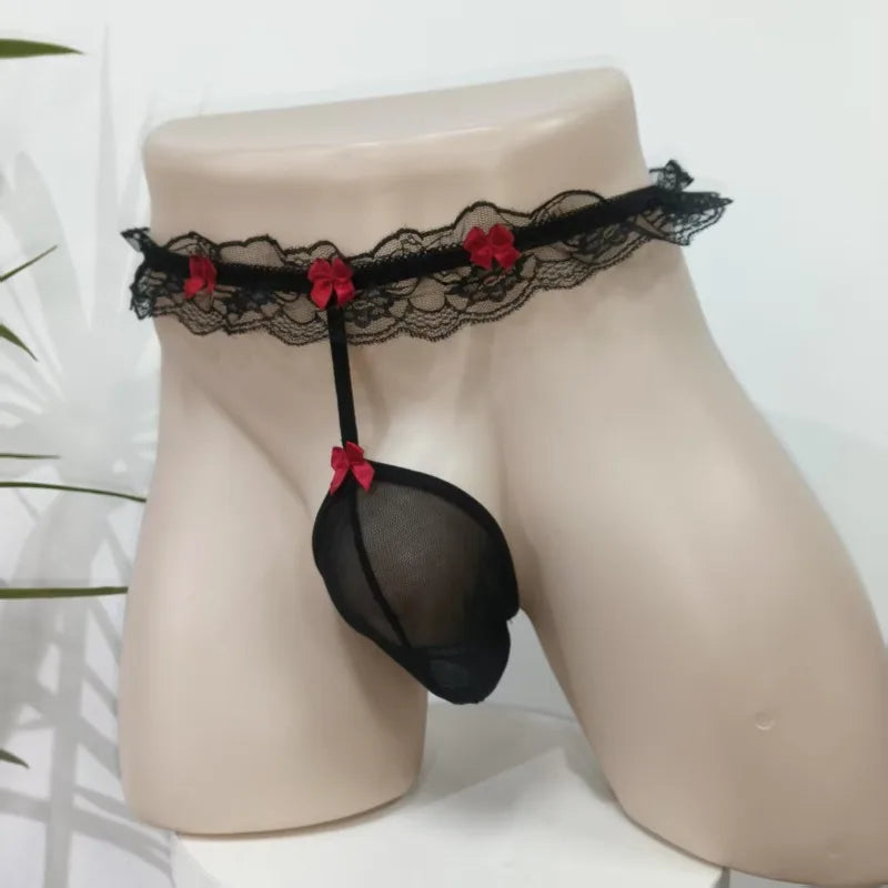 Pearl Massage Thong — Lace G-String for Femboys & Crossdressers